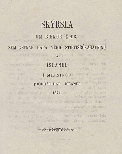 Skýrsla um bækur sem gefnar voru Stiptisbókasafninu 1874