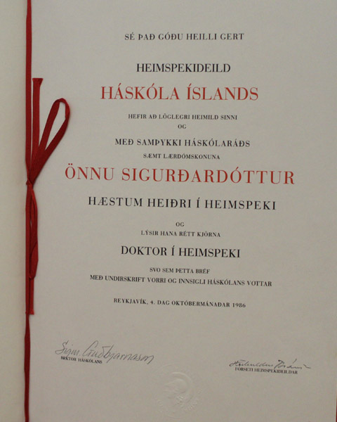 Anna Sigurðardóttir ­– heiðursdoktorsnafnbót við Háskóla Íslands